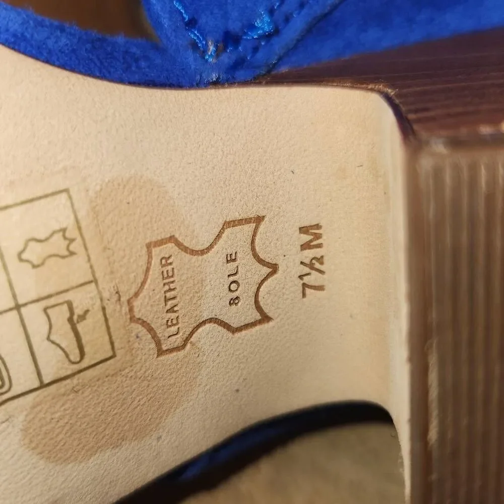 Tory Burch Women's Selby block-heel sandal Blue Suede Size 7.5 M